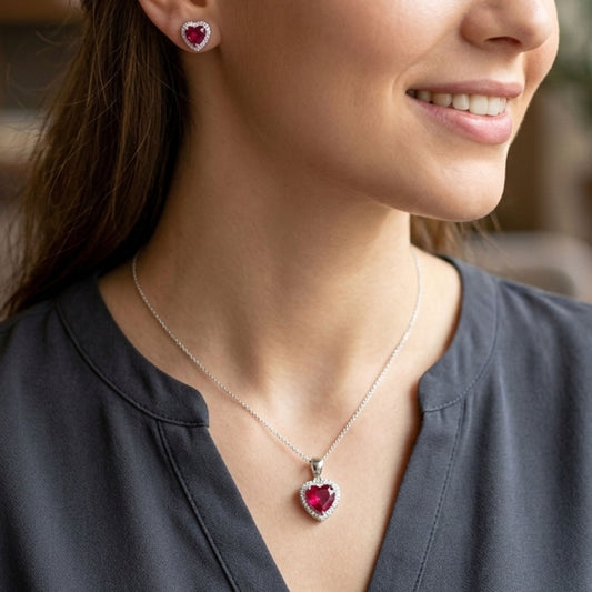 Ruby Heart Earing pendant Set