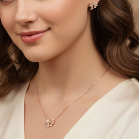 Blush Bow Elegance Necklace Set