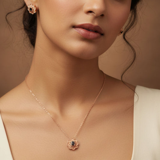 Noir Blossom Pendant Set