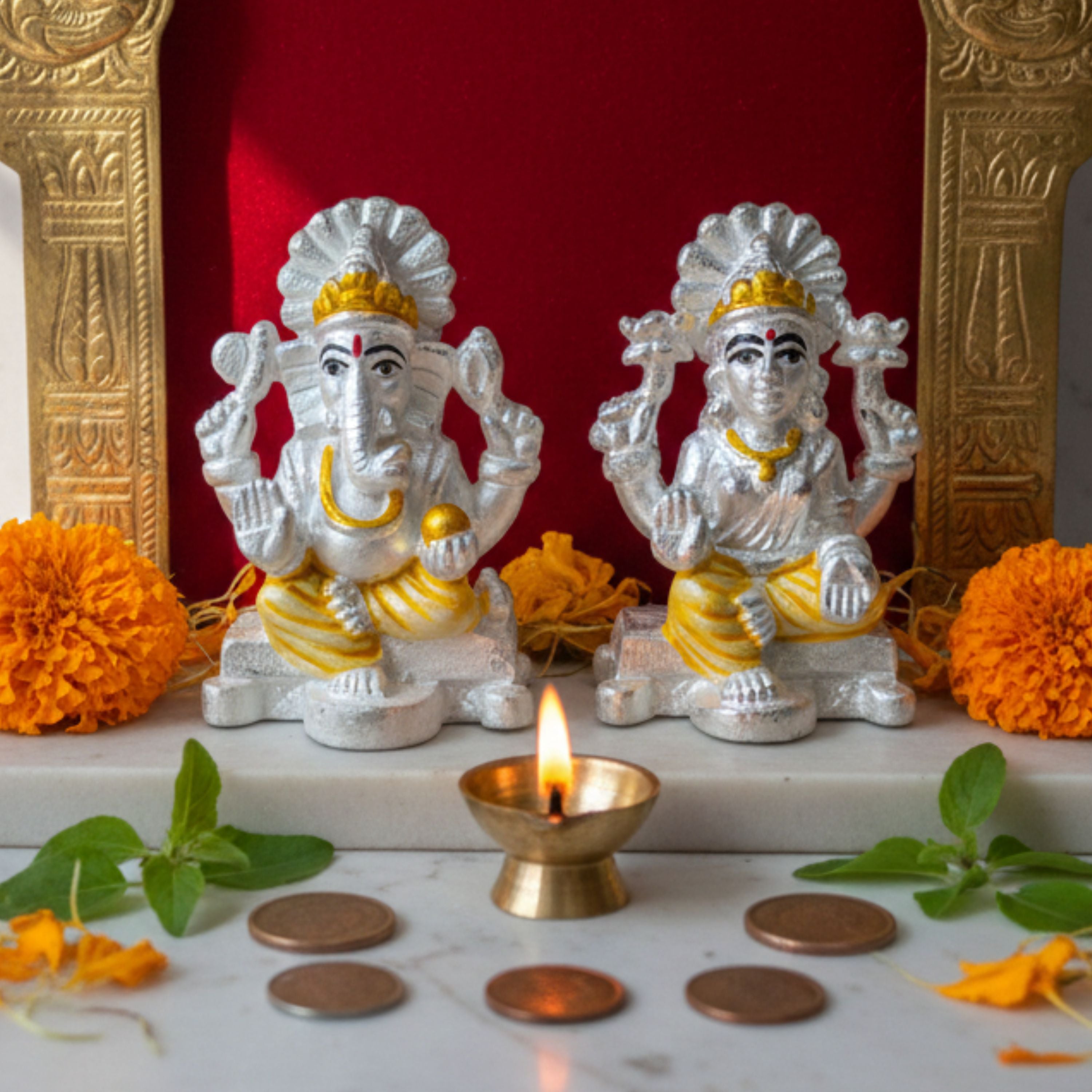 Silver Lakshmi Ganesh Idol Set
