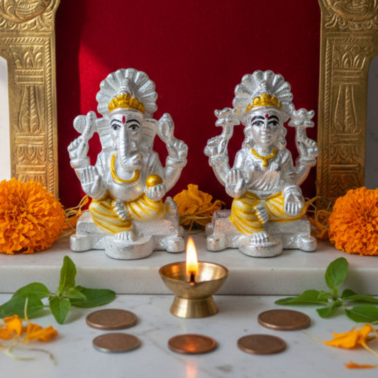 Silver Lakshmi Ganesh Idol Set