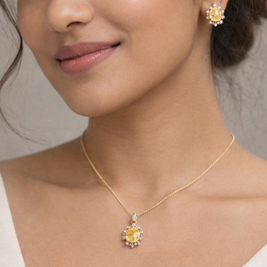 Sunflower Sparkle Silver Pendant Set