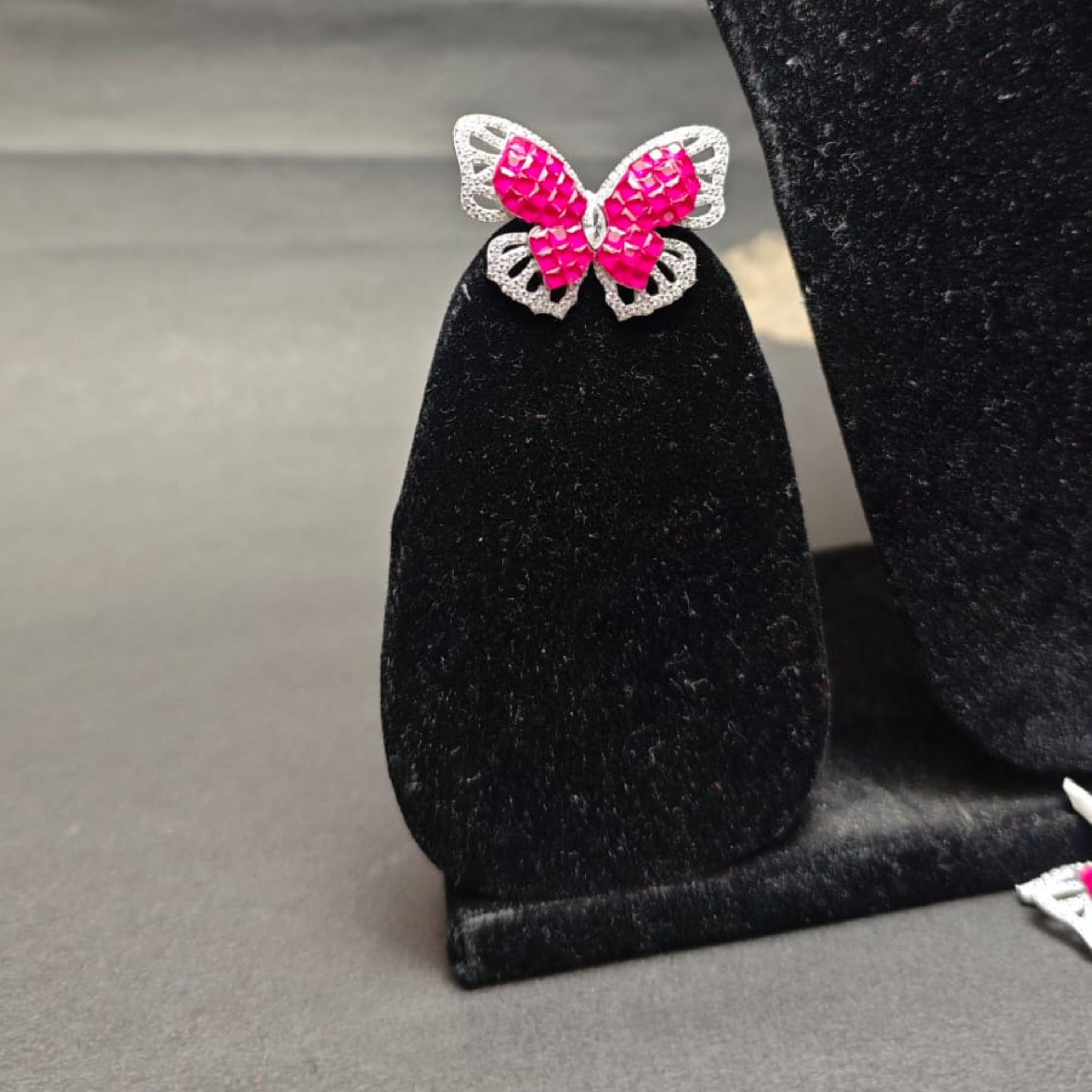 Pink Flutter Silver Butterfly Pendant Set