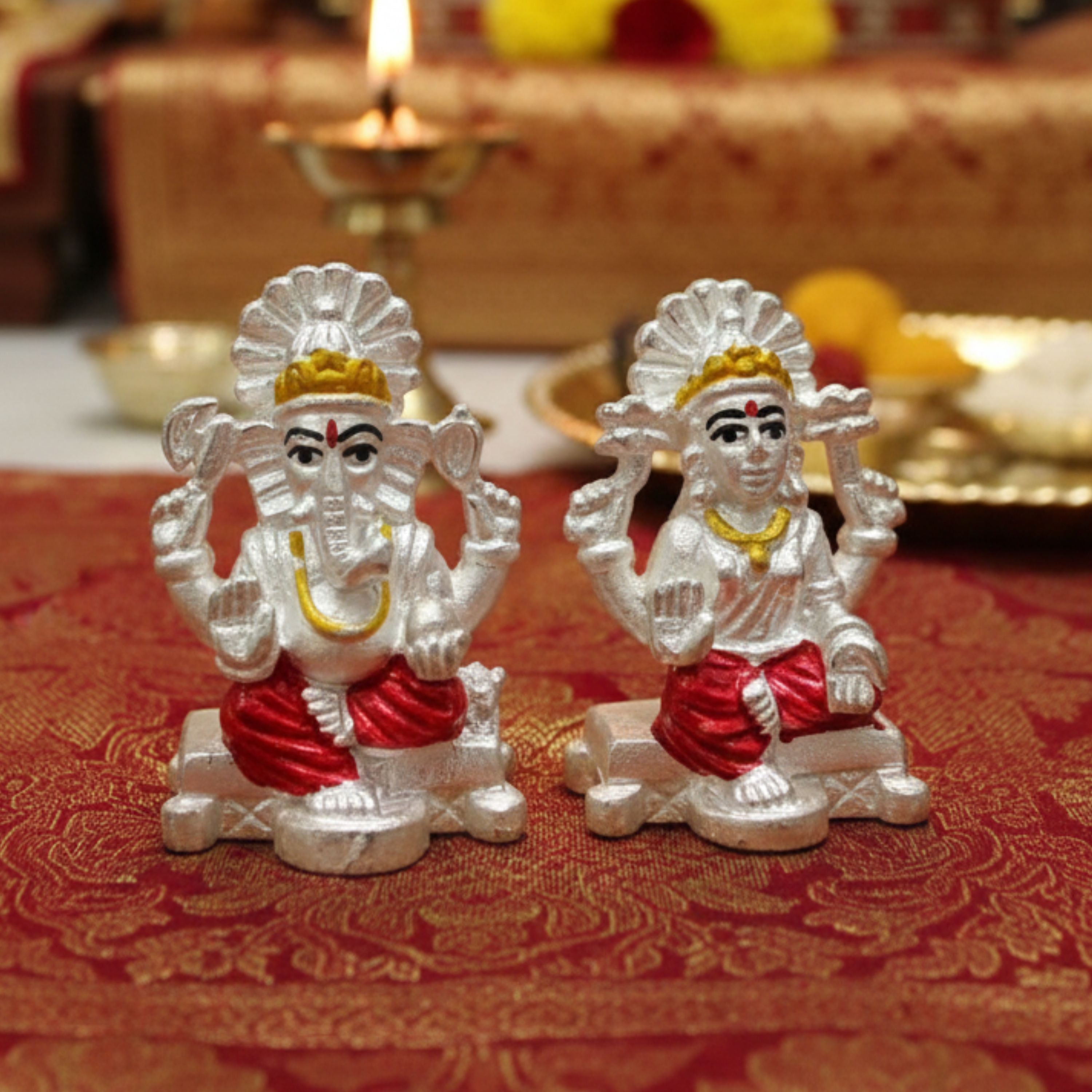 Laxmi-Ganesh Silver Idol Set