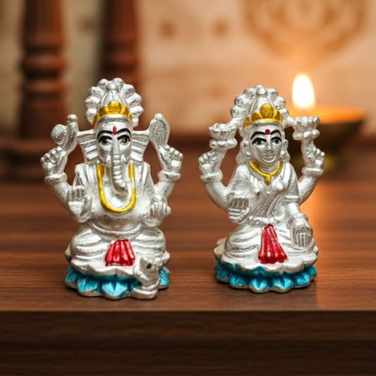 Divine Silver Lakshmi Ganesh Duo Idol