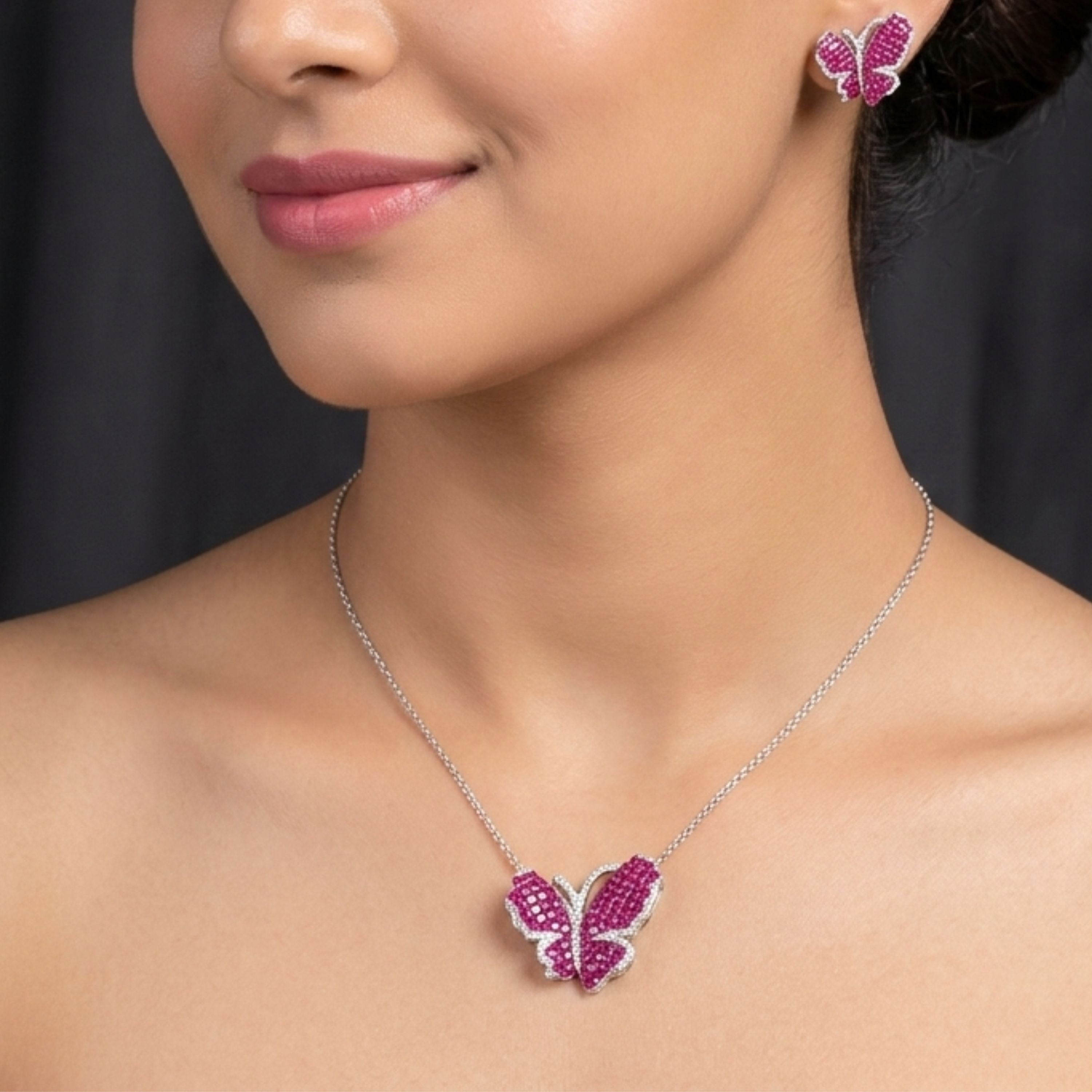 Ruby Flutter Butterfly Pendant & Earring Set