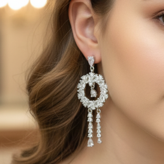 Silver Royal Halo Drop Earring