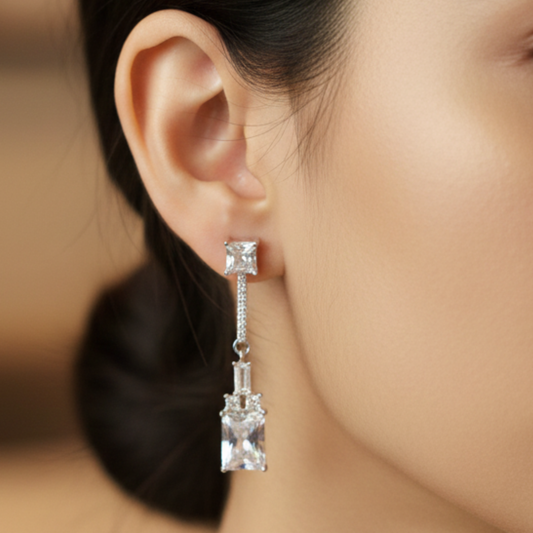 Silver Minimal Prism Drop Earring