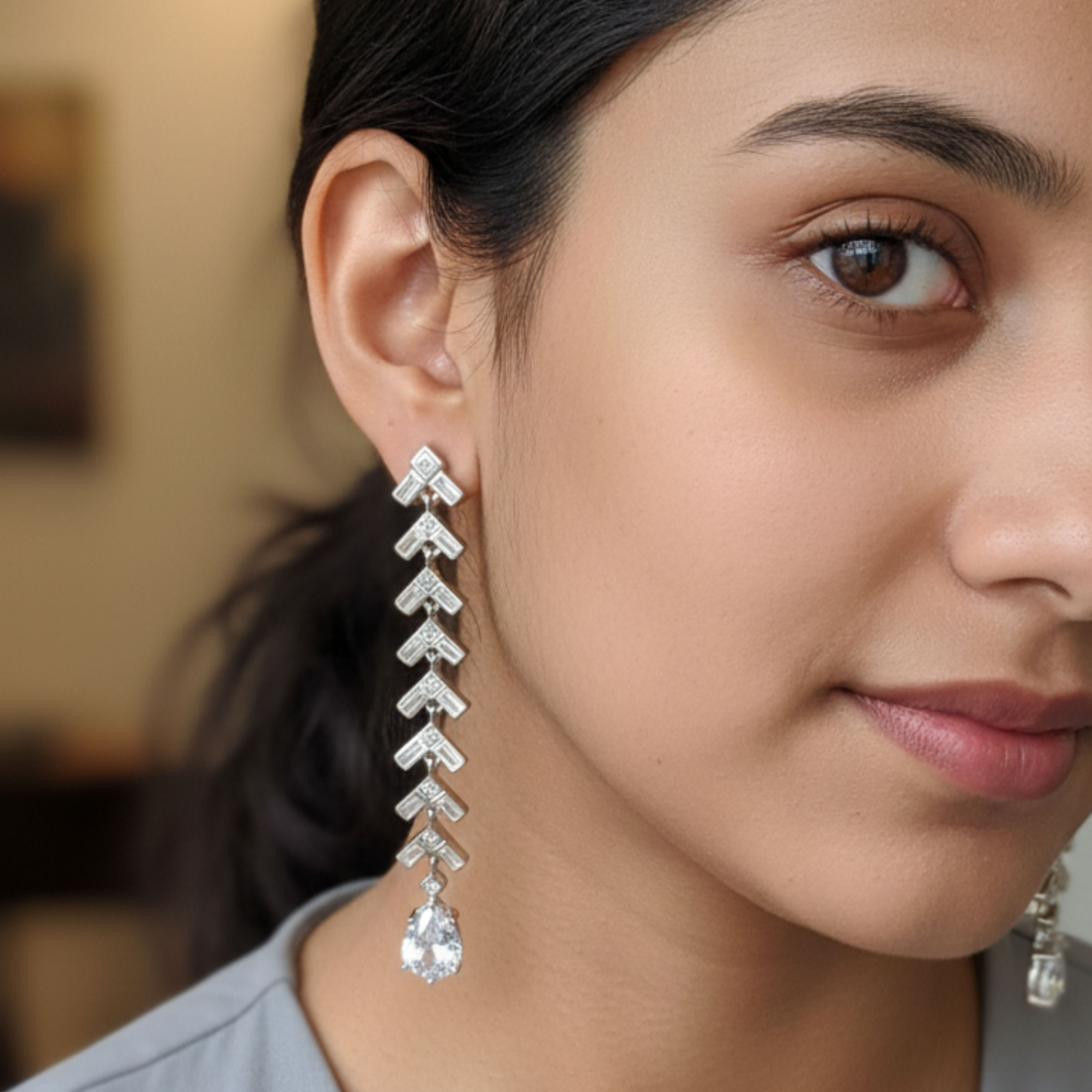 Silver Chevron Glow Drop Earring