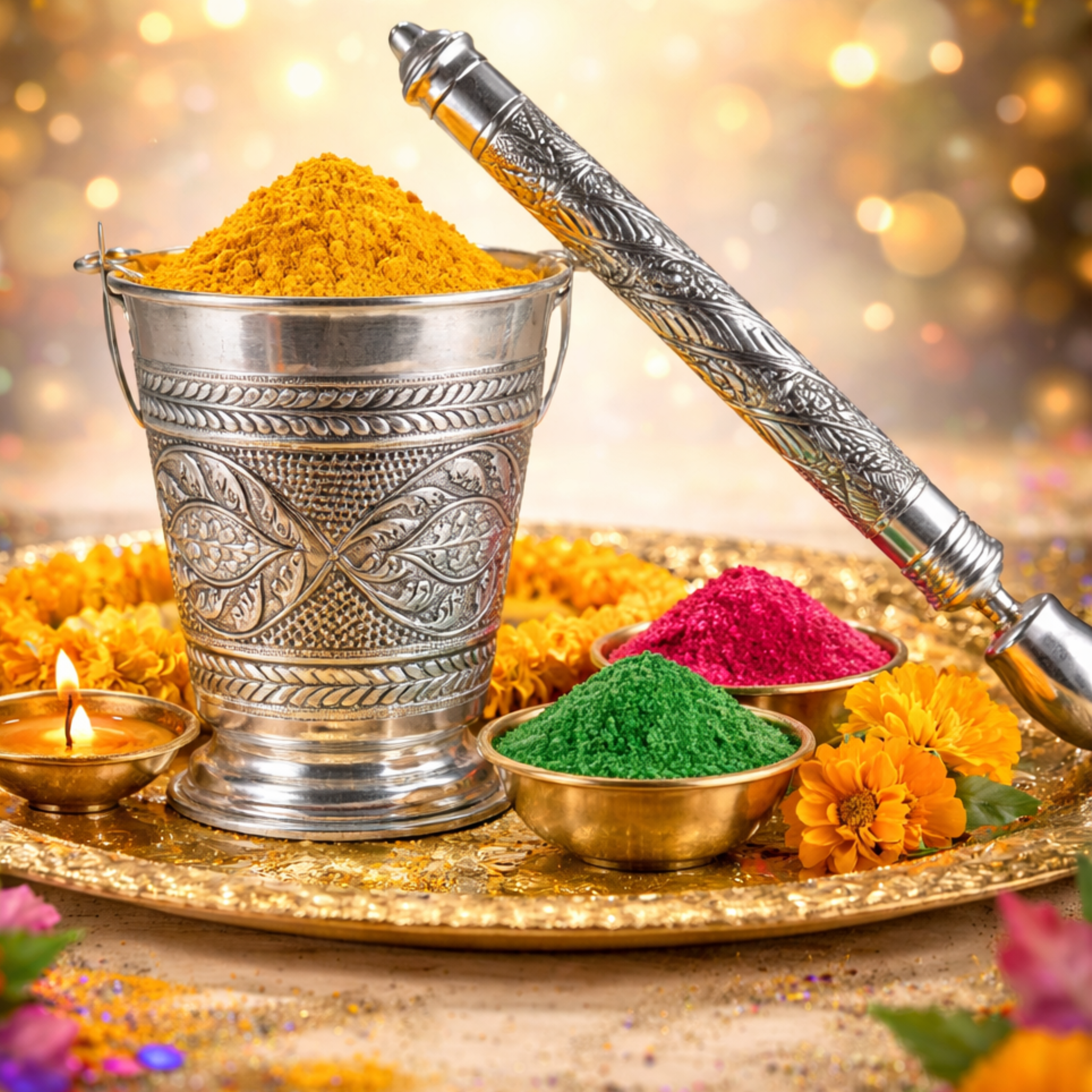 Silver pichkari & Balti set