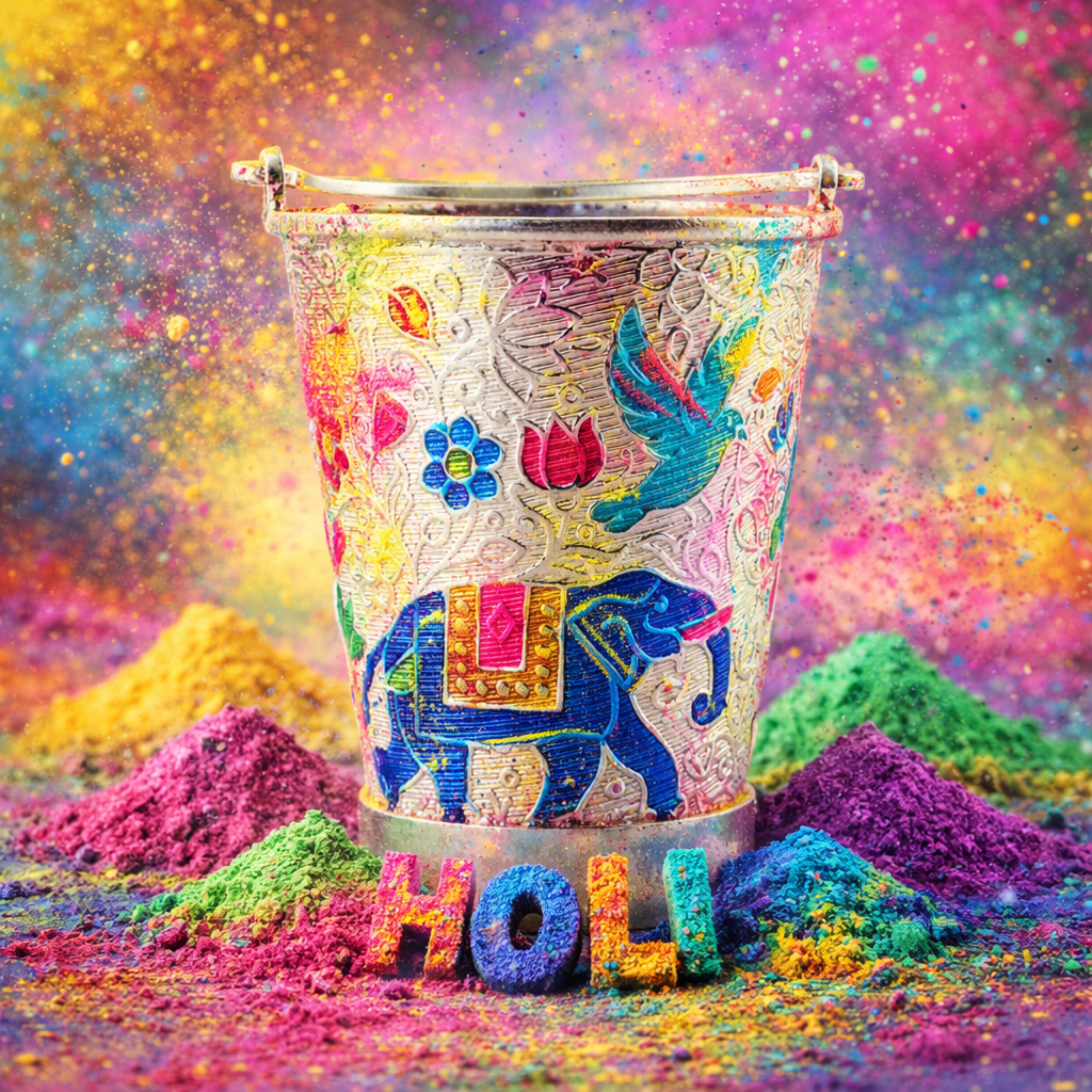 Gajraj Silver Pichkari & Bucket Set