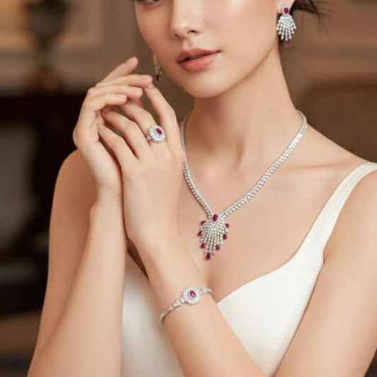 Majestic Ruby Diamond Cascade Jewellery Set