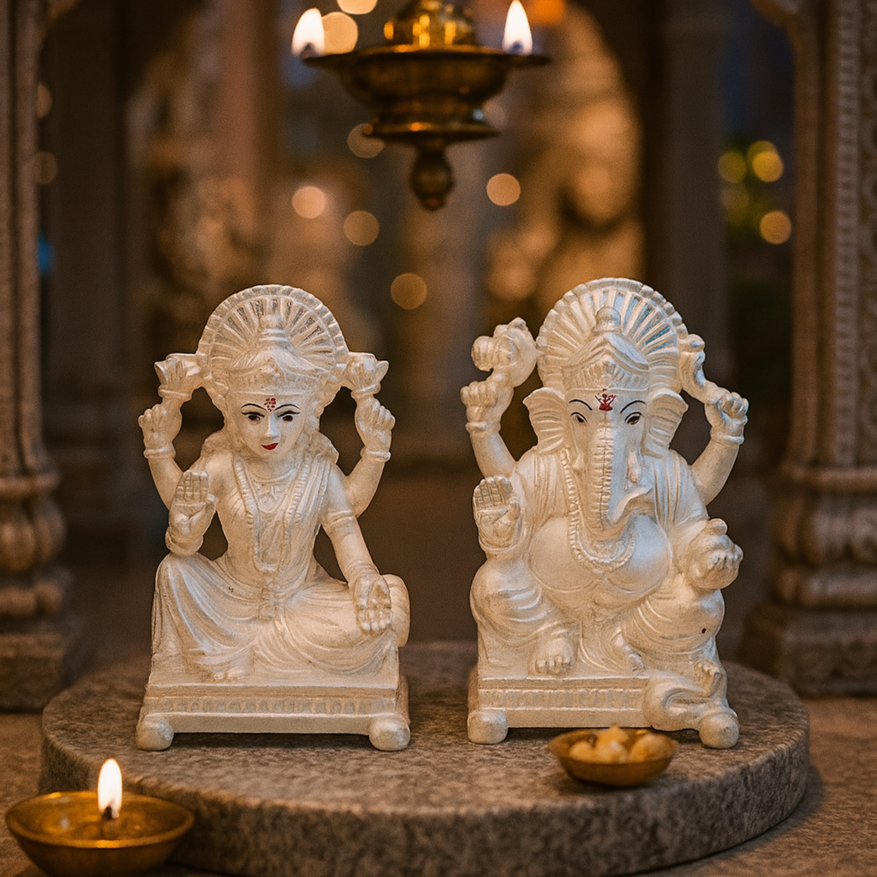 Silver Laxmi Ganesha Idol