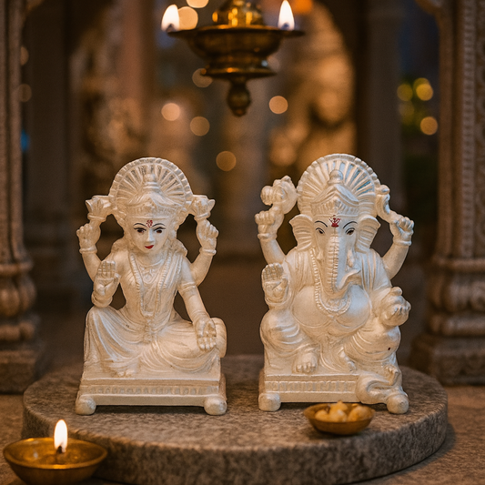 Silver Laxmi Ganesha Idol