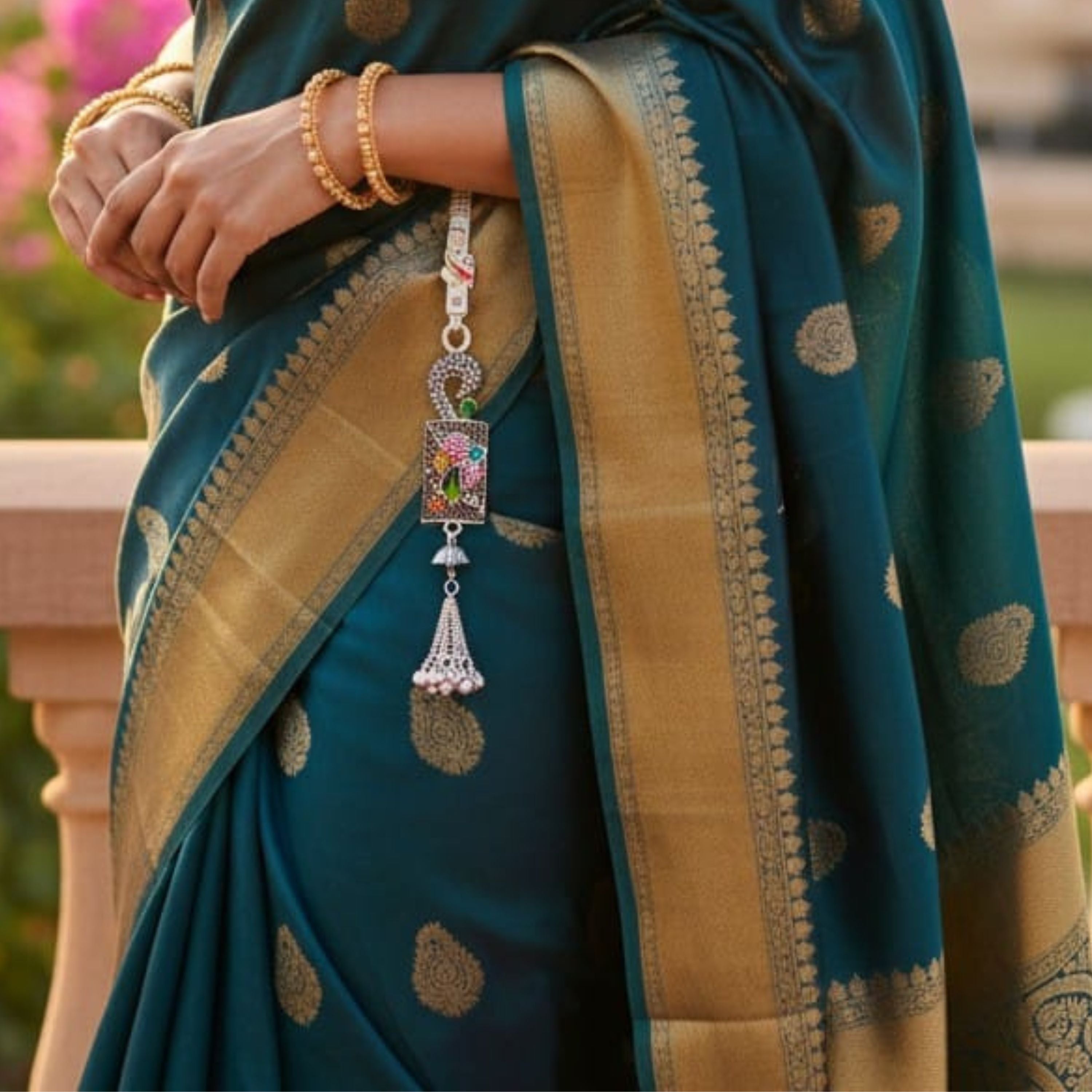 Floral Elegance Peacock Keychain