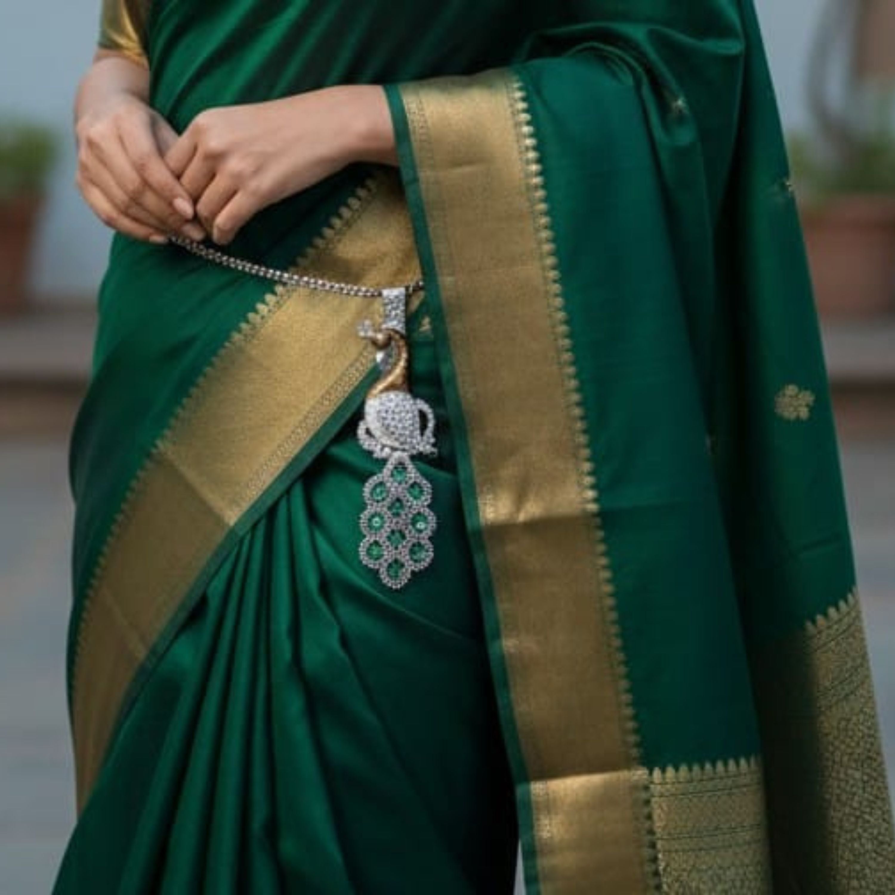 Emerald Peacock Silver Keychain