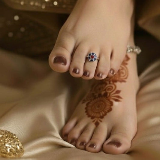 Ruby-Blue Sparkle Toe Ring