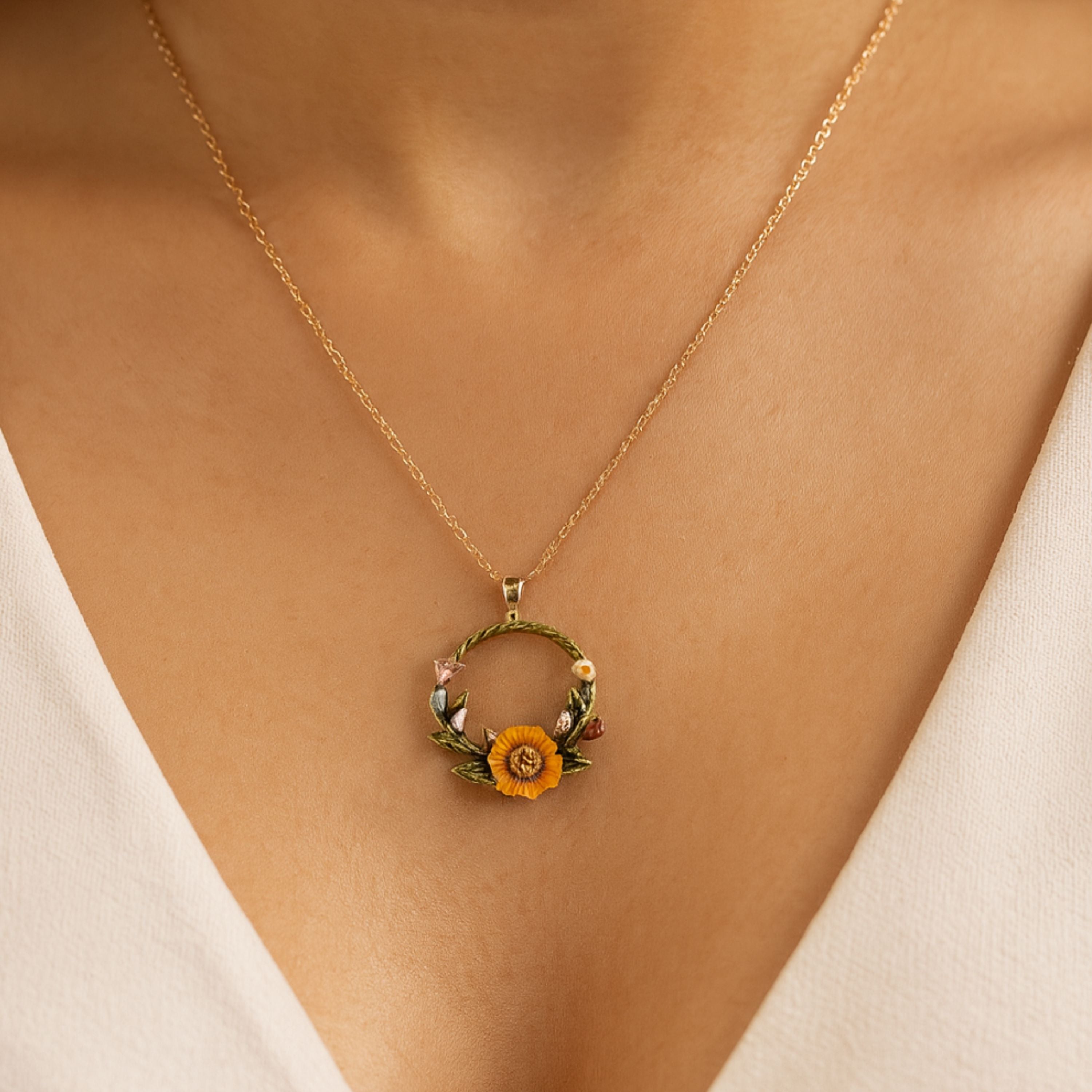Sunflower Charm Pendant with Chain