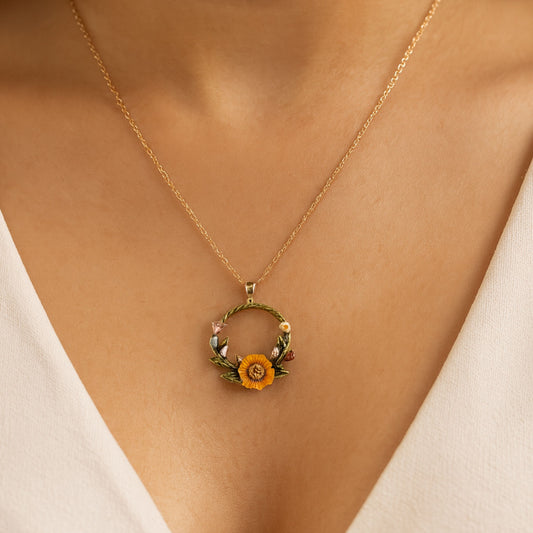 Sunflower Charm Pendant with Chain