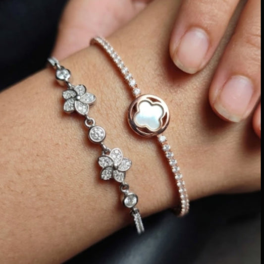 Blossom Charm Silver Bracelet Duo