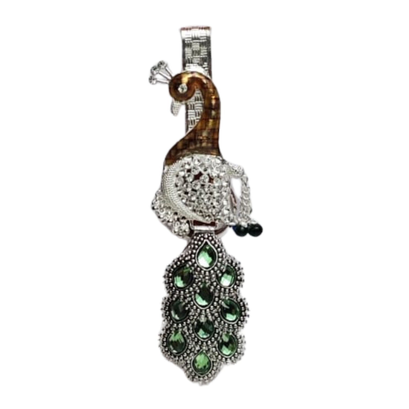 Emerald Peacock Silver Keychain