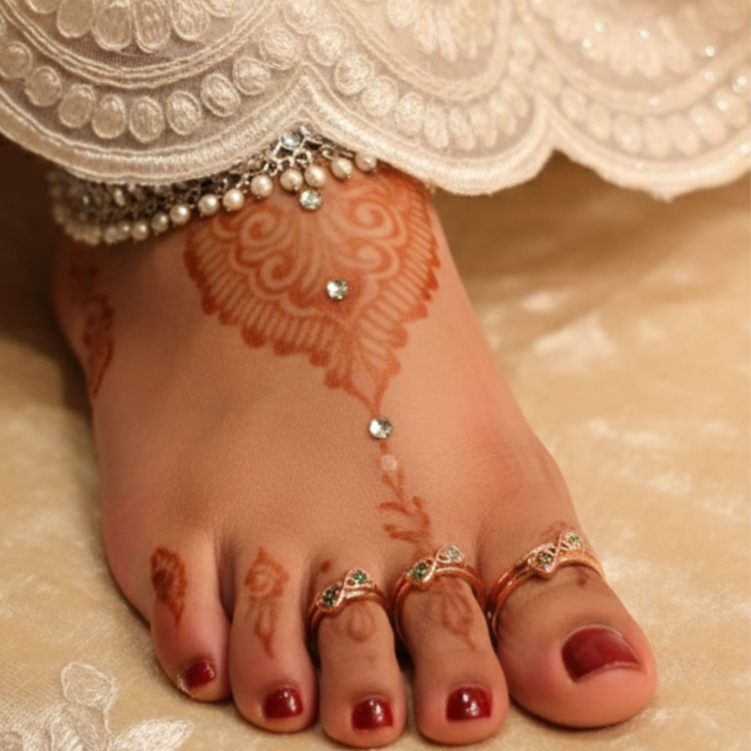 Silver Emerald Wave Toe Rings (Pair)