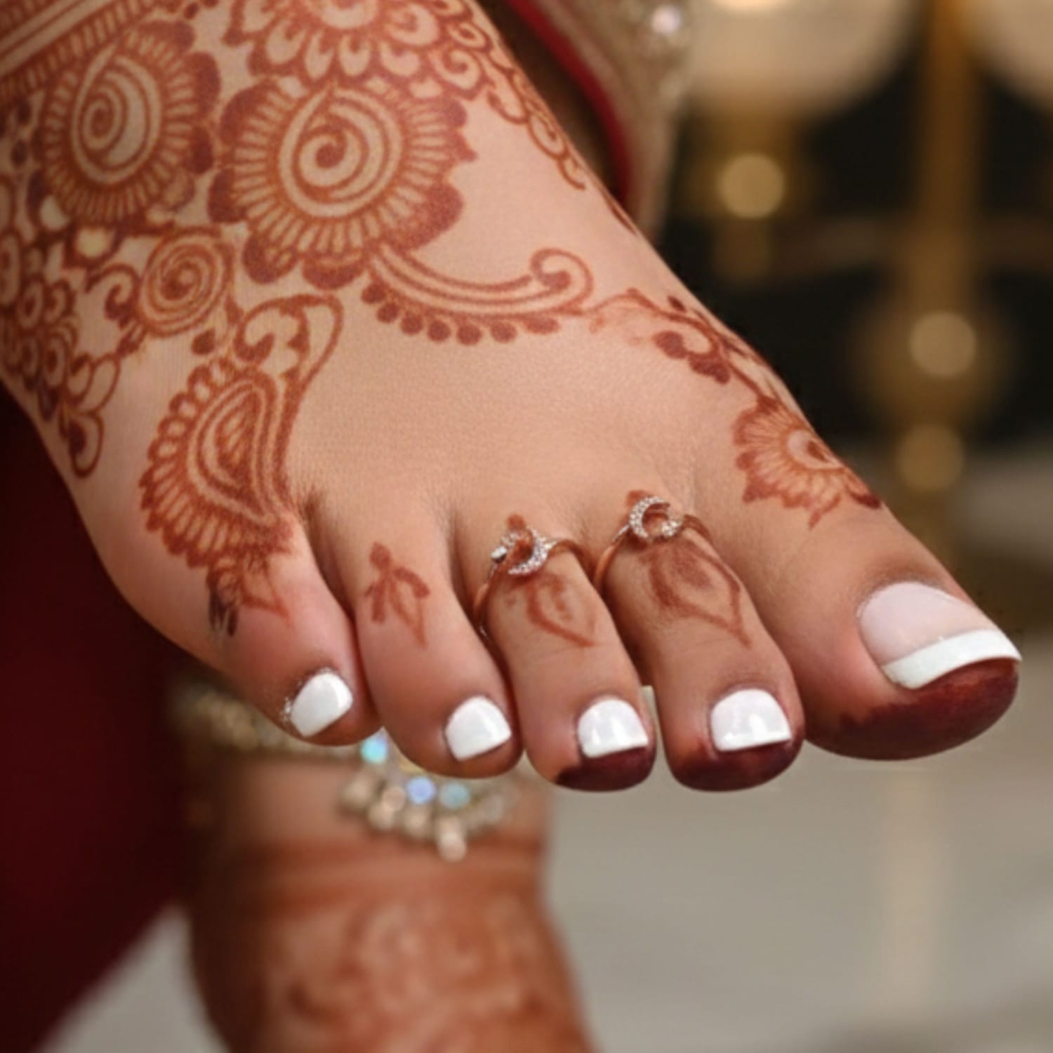 Silver Crescent Charm Toe Rings (Pair)