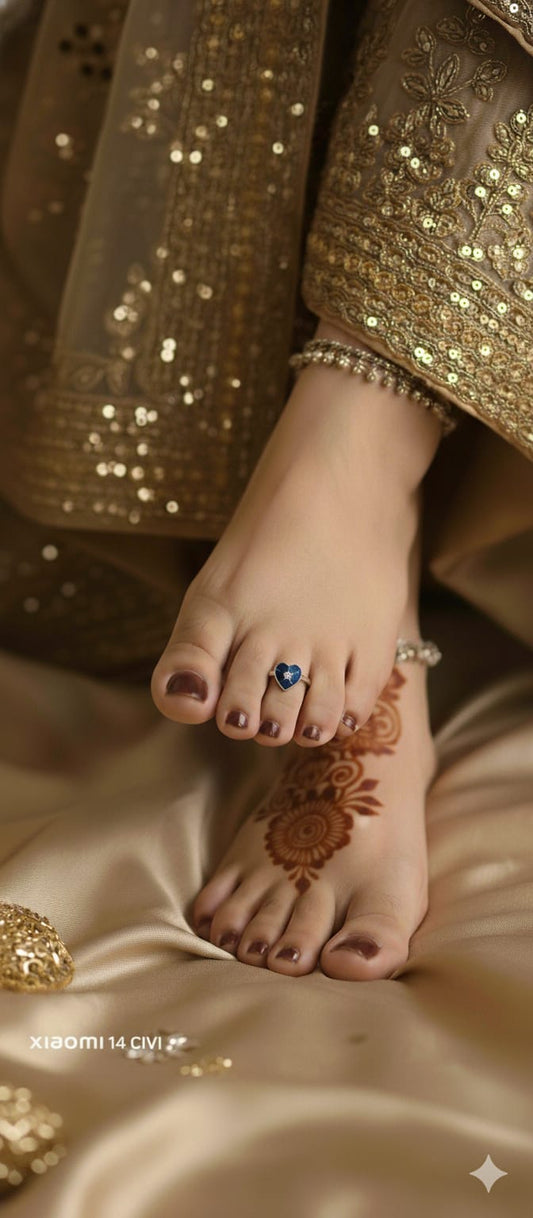 Red,Green,Blue,Pink Heart Silver Toe Ring,