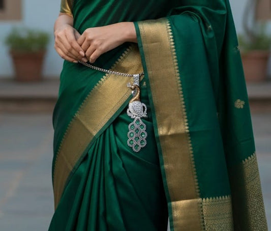 Emerald Peacock Silver Keychain