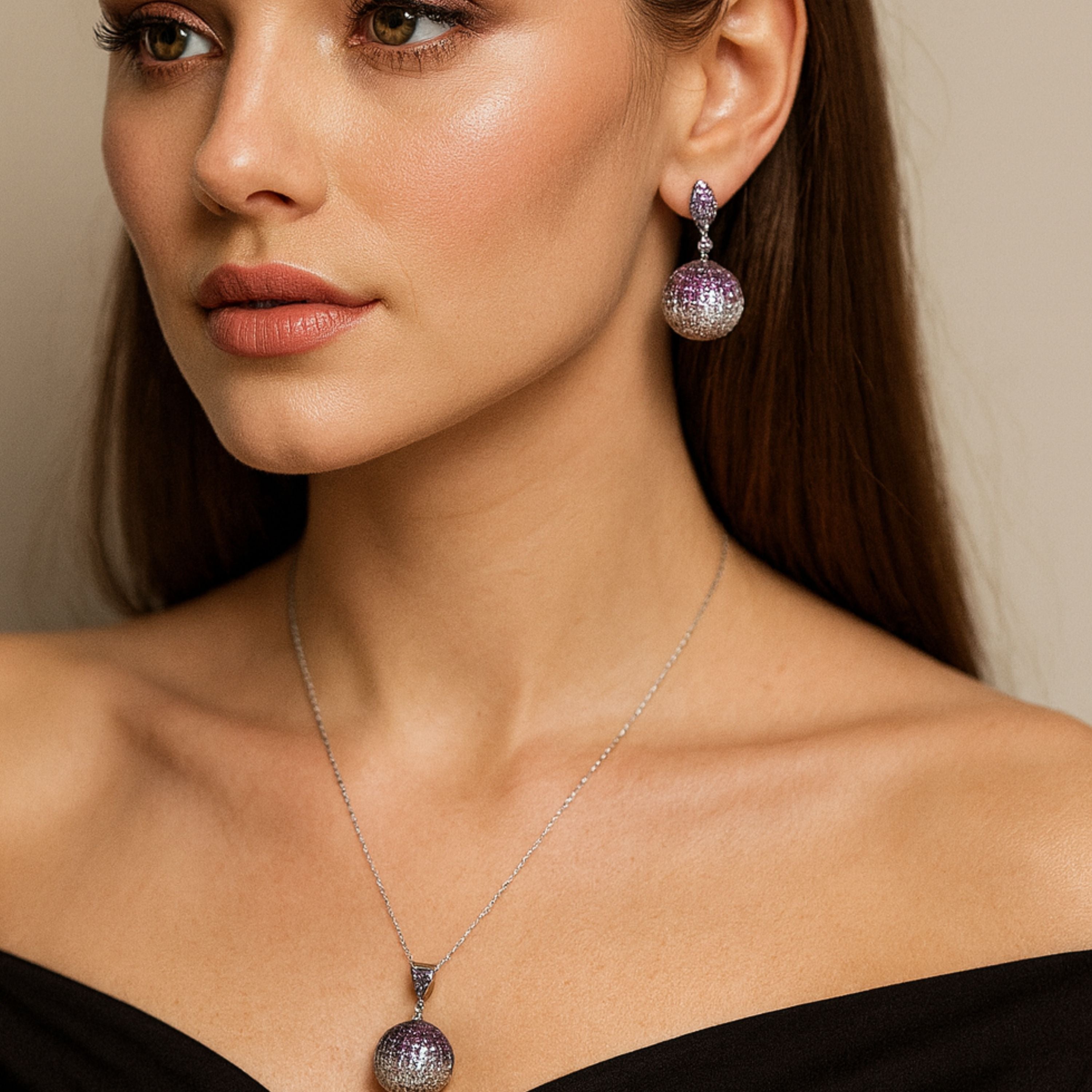Petal Pearl Pendant Earring set
