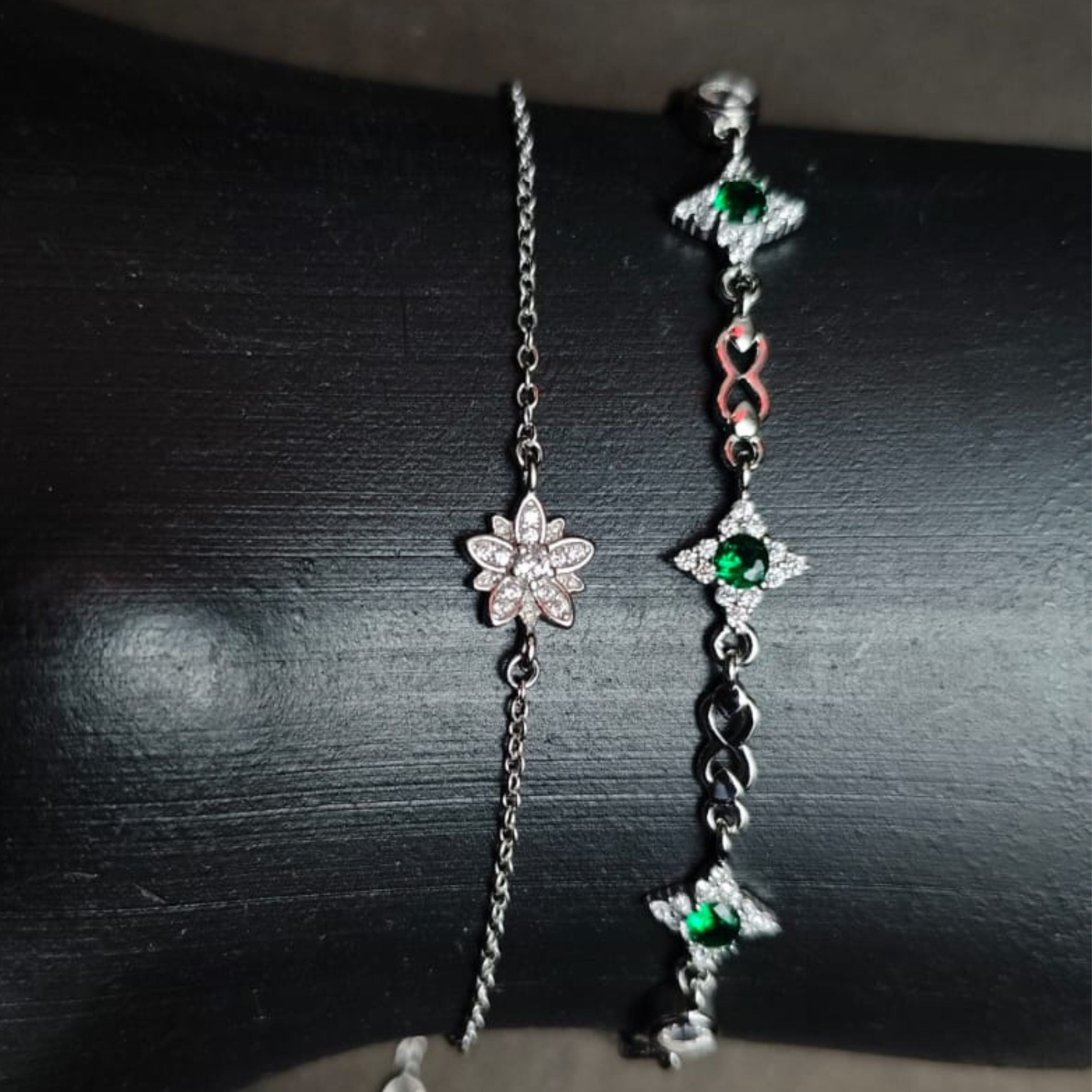 Emerald Bloom Silver Bracelet Duo