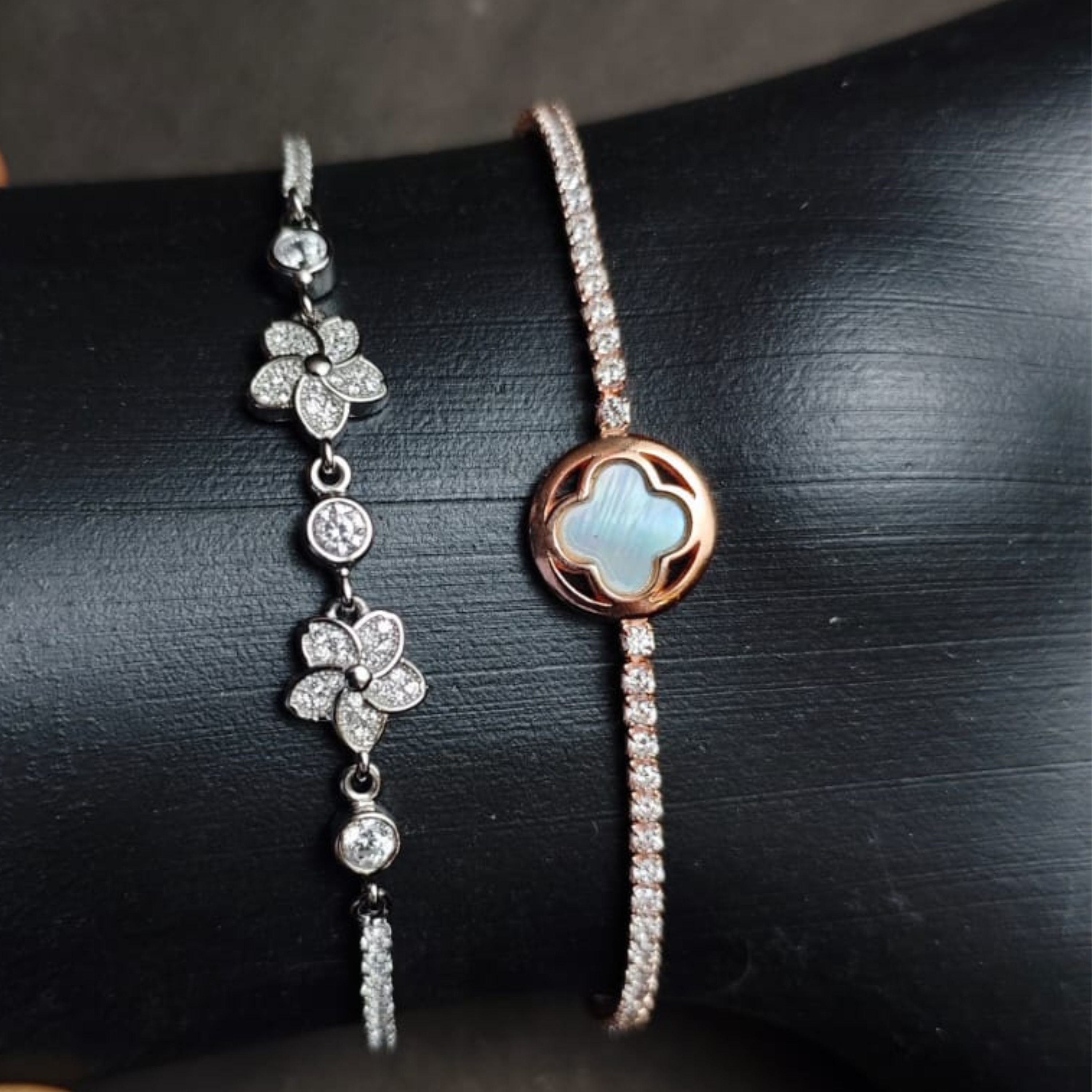 Blossom Charm Silver Bracelet Duo