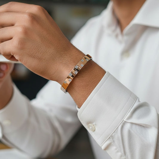 Silver Rose Gold Studded Kada