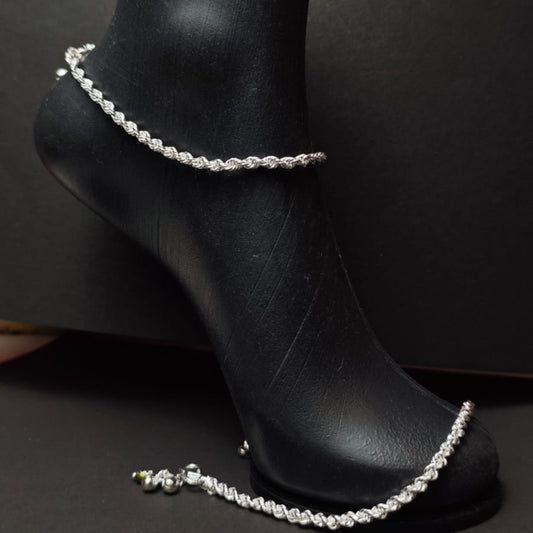 Silver Twist Rope Payal