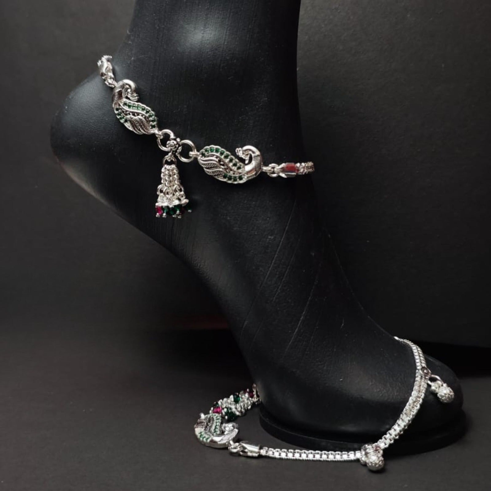 Peacock Grace Silver Payal