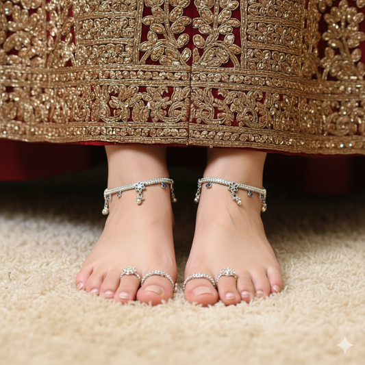 Blue Blossom Silver Payal