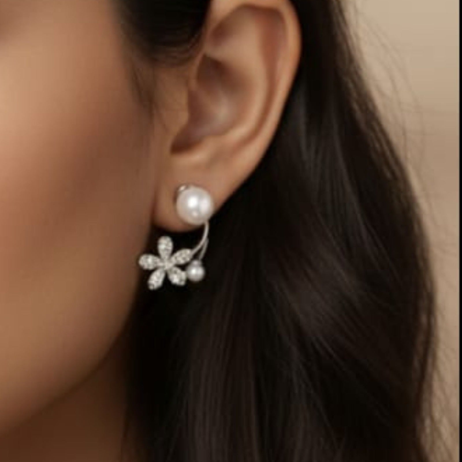 Pearl Blossom Sterling Silver Stud Earring