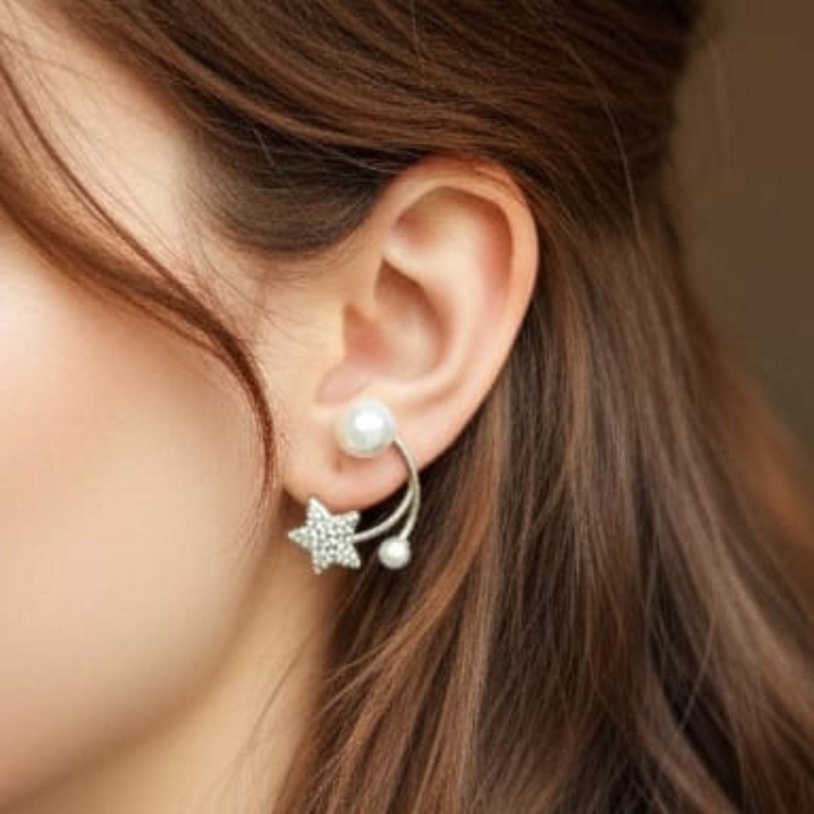 Star Pearl Curve Sterling Silver Stud Earring