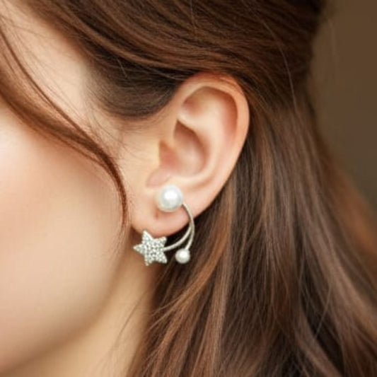 Star Pearl Curve Sterling Silver Earring