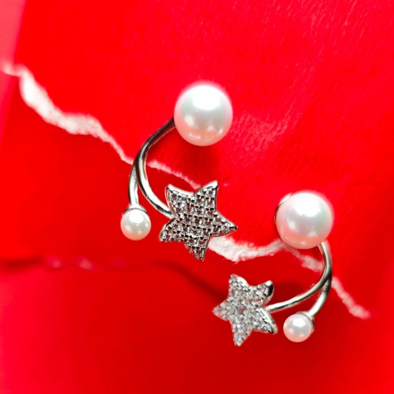 Star Pearl Curve Sterling Silver Stud Earring