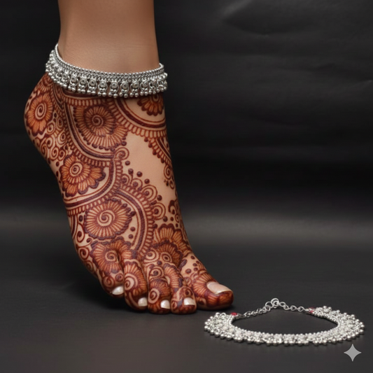 Floral Noor Silver Payal