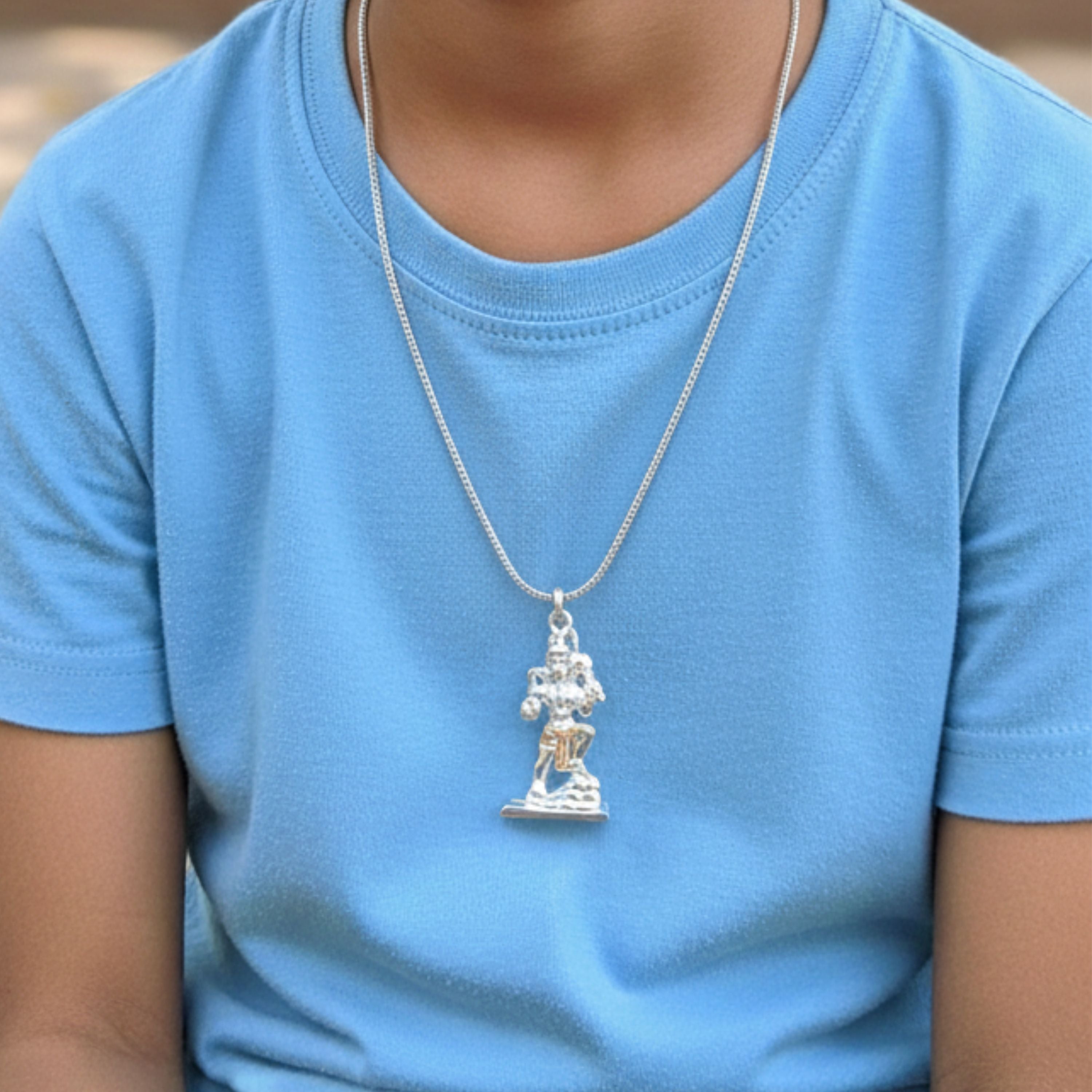 Silver Bajrang Bali Standing Locket