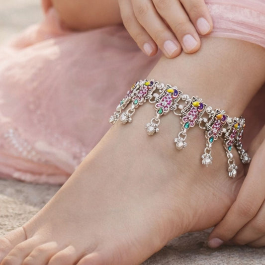 Colorful Tassel Silver Payal