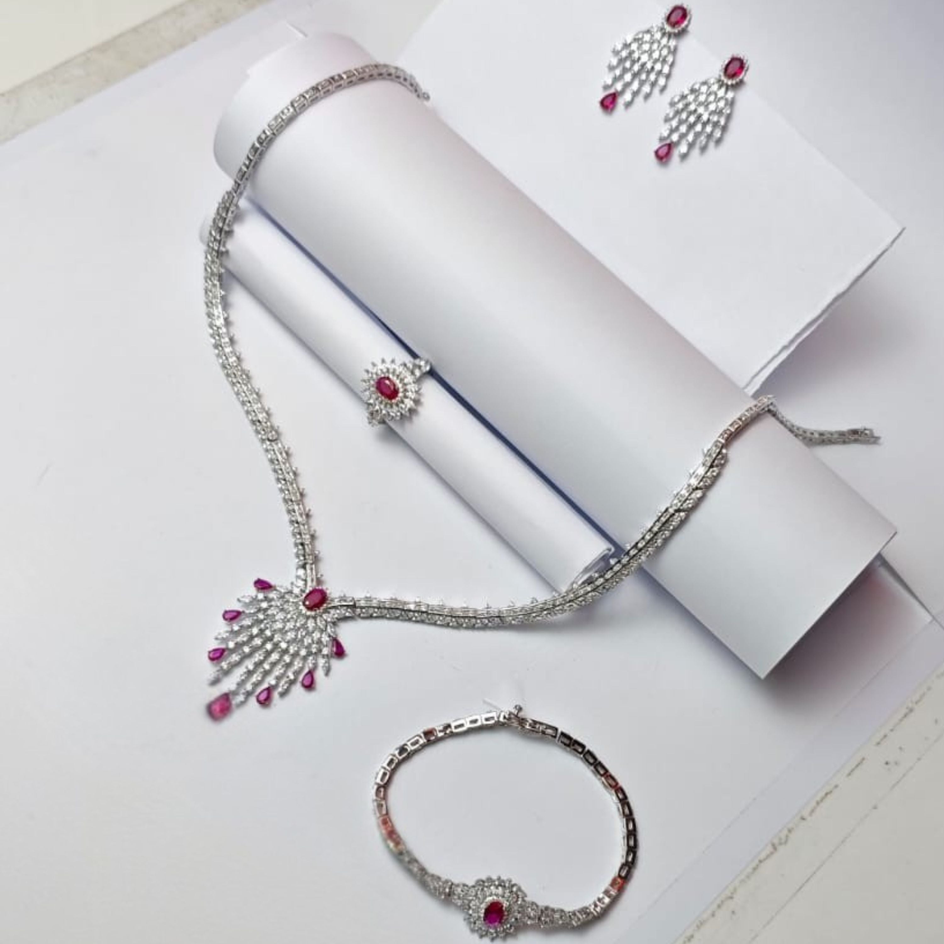 Majestic Ruby Diamond Cascade Jewellery Set